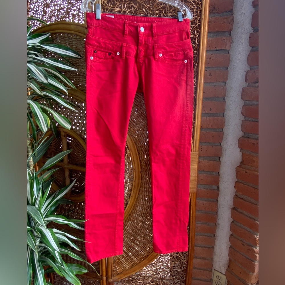 Rare Blue Blood Classic Vibrant Red Straight Leg Low Waisted Jeans Size 26 Denim